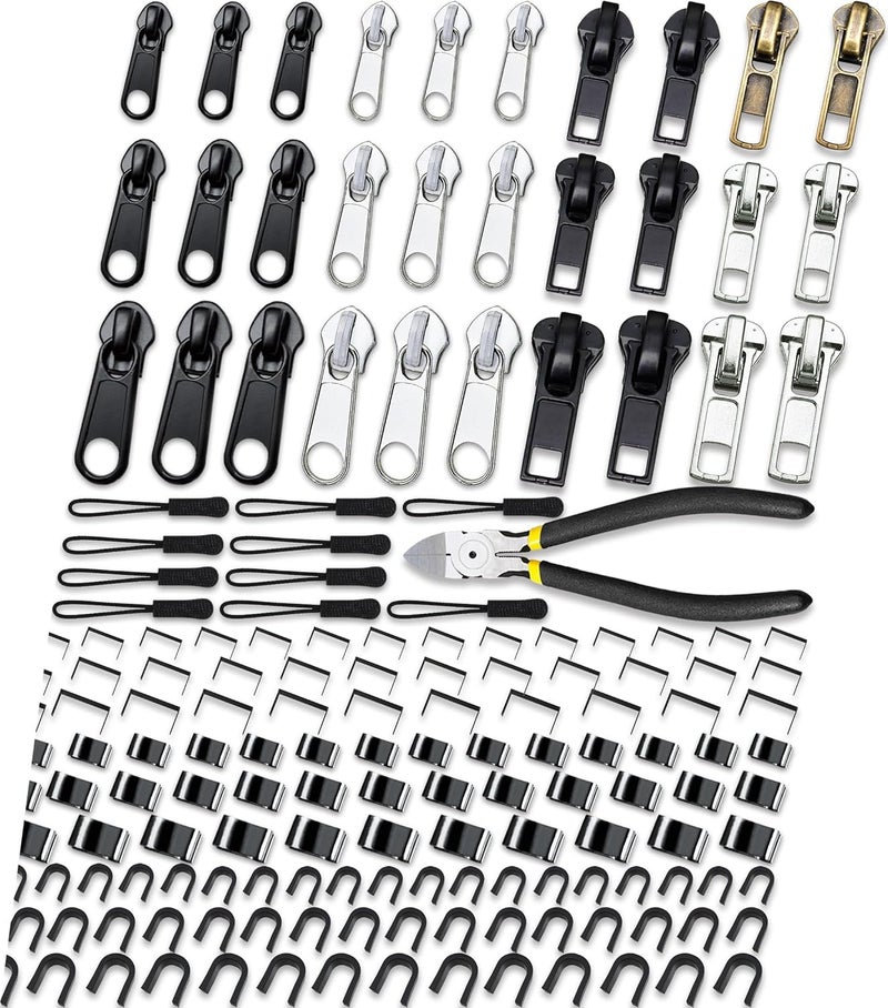KOSOEUR Zipper Repair Kit (159 Pieces), Zipper Replacement Kit, Replacement Zippers Slider, Universal Zippers Fix Repair for Jacket, Coat, Backpack, Luggage, Suitcase (#3#5#8) - Image 1
